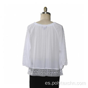 Blusa de mujer con mangas de encaje de manga 3/4